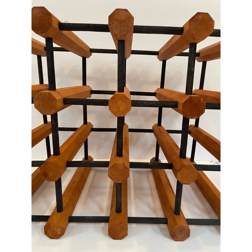 Vintage MCM Wood 12 Bottle Wine Rack Storage
